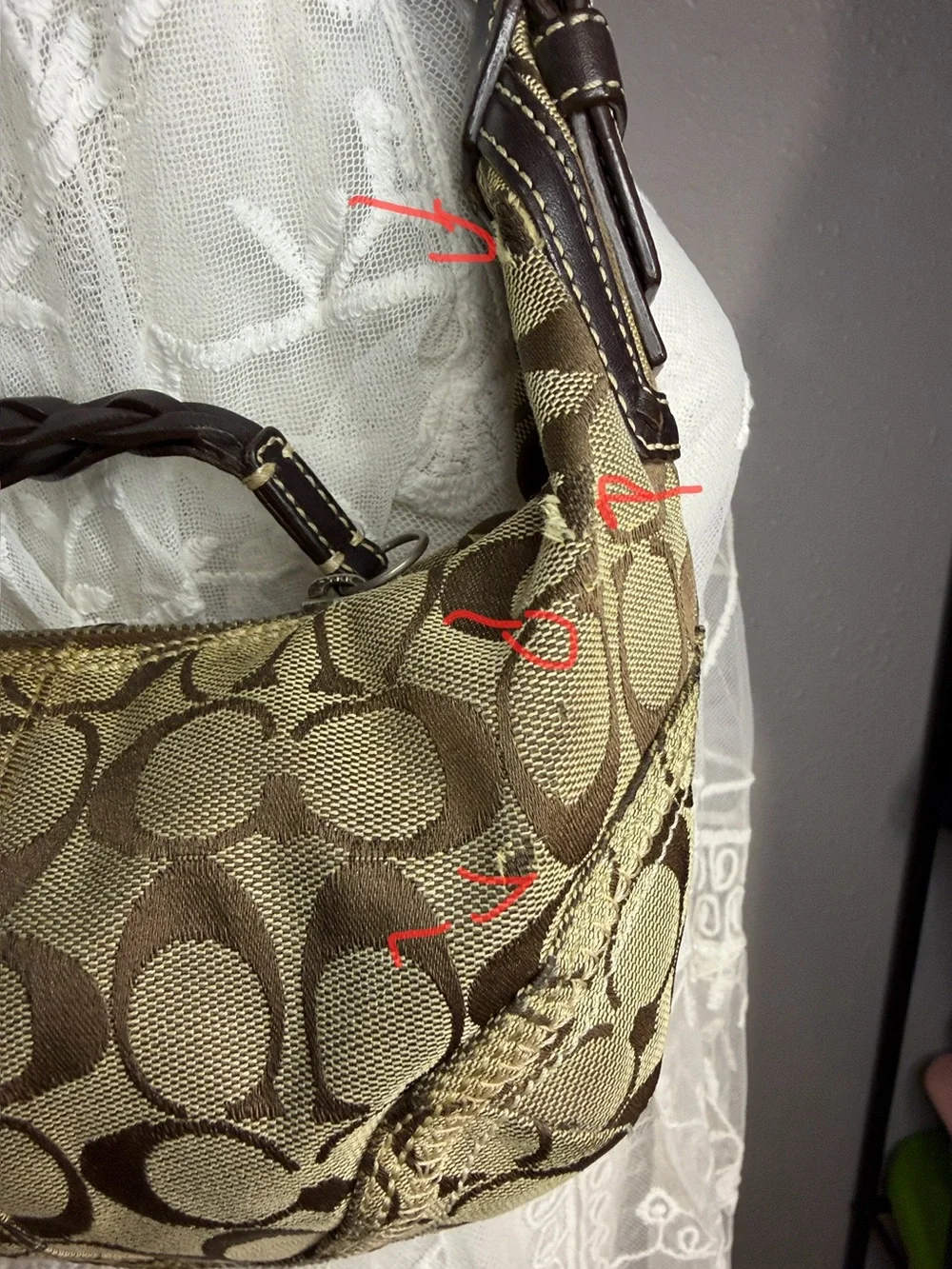 Vintage mini Coach Signature Canvas Hobo Brown_8